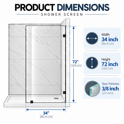 Frameless Bathtub Shower Screen, Reversible Installation