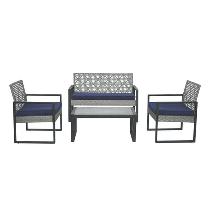 4 Piece Patio Furniture Set With Acacia Wood Table Top And Cushions