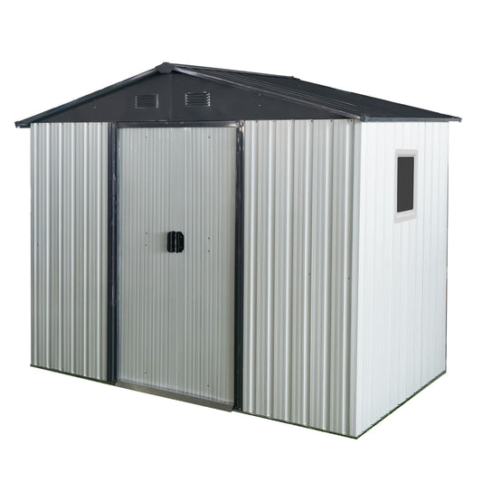 8Ft X 4Ft Outdoor Metal Storage Shed With Window And Metal Foundation For Backyard, Patio, Lawn