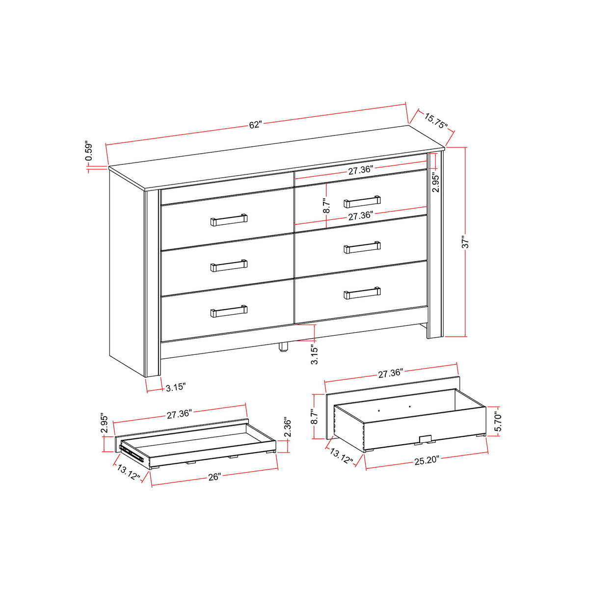 Lorenzo - Dresser With Hidden Jewelry Compartment And Bar Handles In - Silver