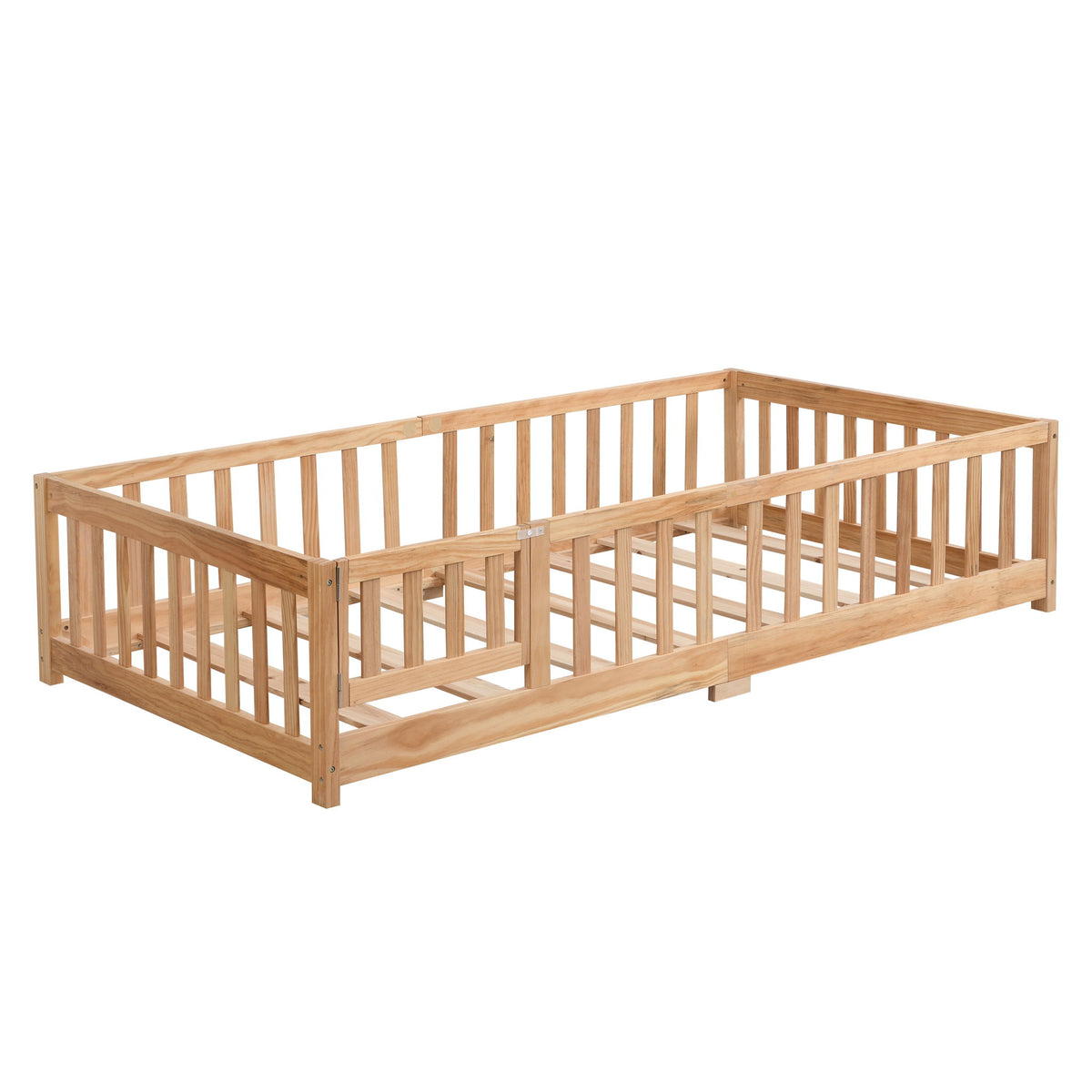 Solid Floor Bed With Door And Fence For Children