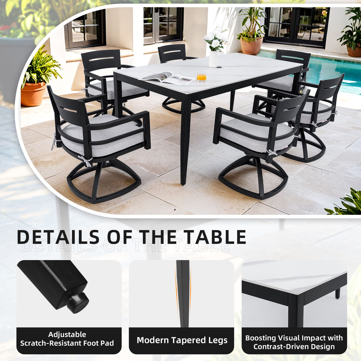 Modern Outdoor Patio Dining Set With Table And Chairs With Sunbrella Cushions