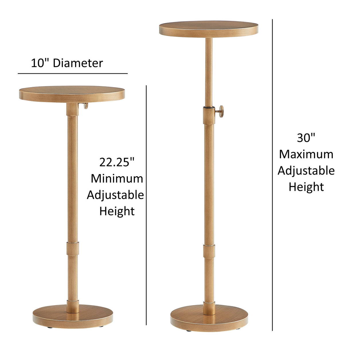 Morven - Adjustable Height Accent Table With Round Top - Antique Brass