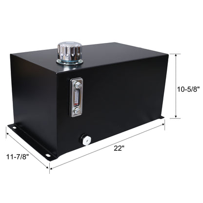 Heavy Duty Hydraulic Fluid Tank 10 Gal Steel Reservoir With Strainer, Gauge & Breather Cap For Tractors & Trucks - Black