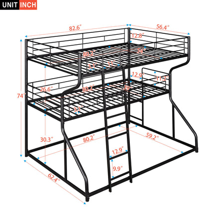 Industrial Triple Bunk Bed With Dual Ladders Frame, Space Saving Design