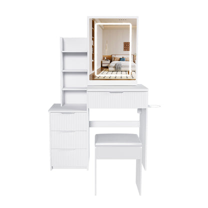 Modern Vanity Desk With 3 LED Lighting Modes, 4 Drawers