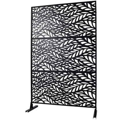Outdoor & Indoor Privacy Screen Metal Privacy Screen, Freestanding Decorative Privacy Screen For Deck Balcony Patio - Black