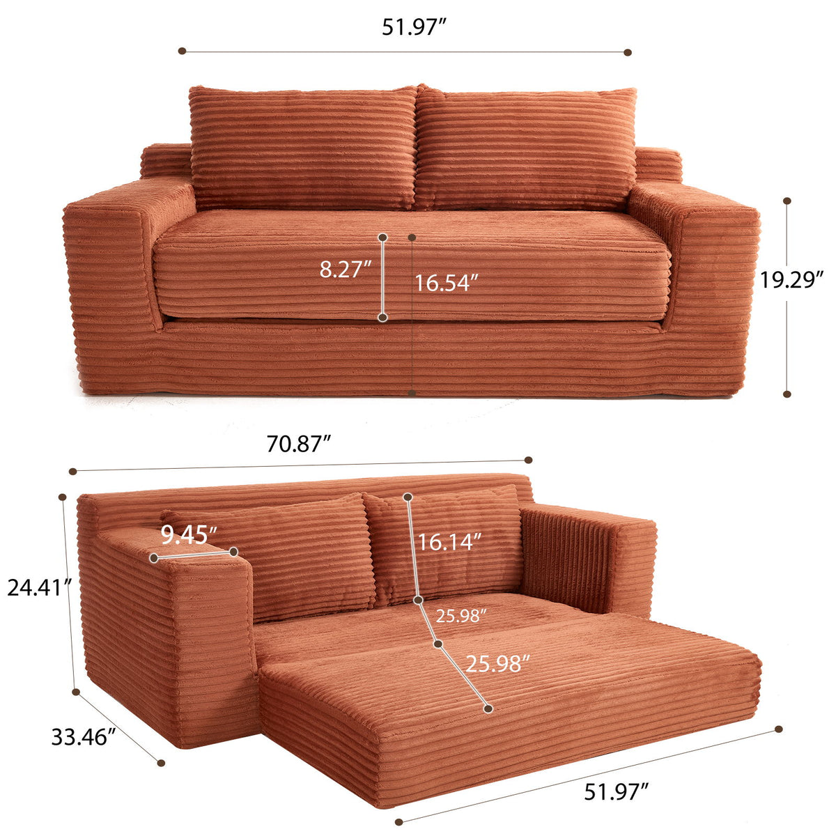 Convertible Loveseat Sofa Bed With Memory Foam & Steel Frame