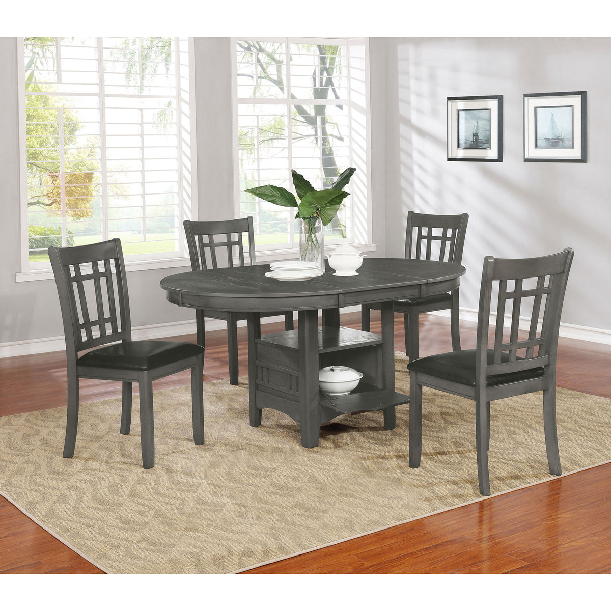 Ingall - 5 Piece Set With Storage Table And Upholstered Chairs - Medium Gray