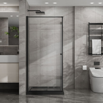 Corner Shower Enclosure, Frameless Pivot Door - Black