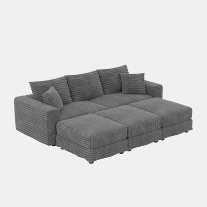 Convertible Deep Seat Sofa With Soft Pillows And Ottomans