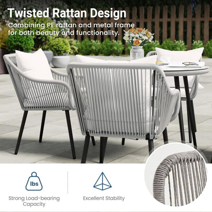 5 Piece Twisted Rattan Patio Dining Set With Table