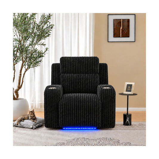 Power Recliner With Cup Holders And Ambient LED Lighting - Black