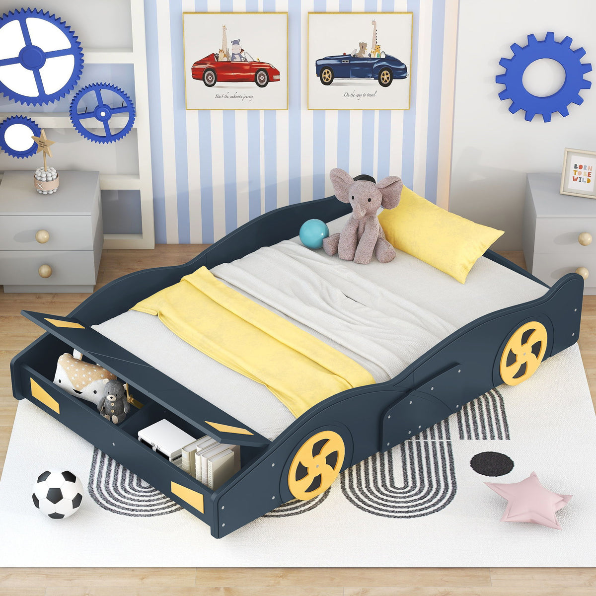 Race Car Shaped Platform Bed With Wheels And Storage
