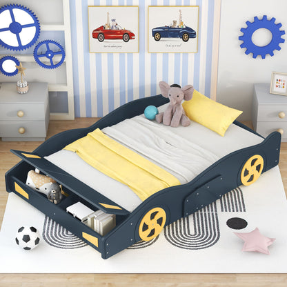 Race Car Shaped Platform Bed With Wheels And Storage