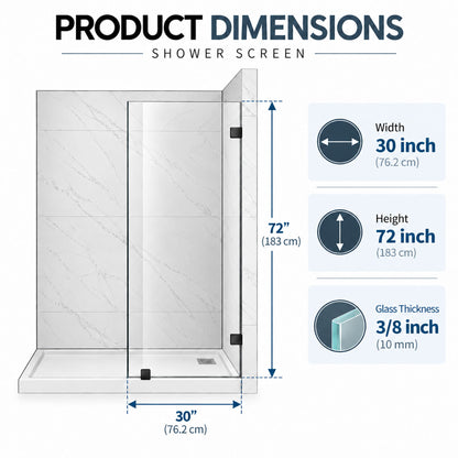 Frameless Bathtub Shower Screen, Reversible Installation