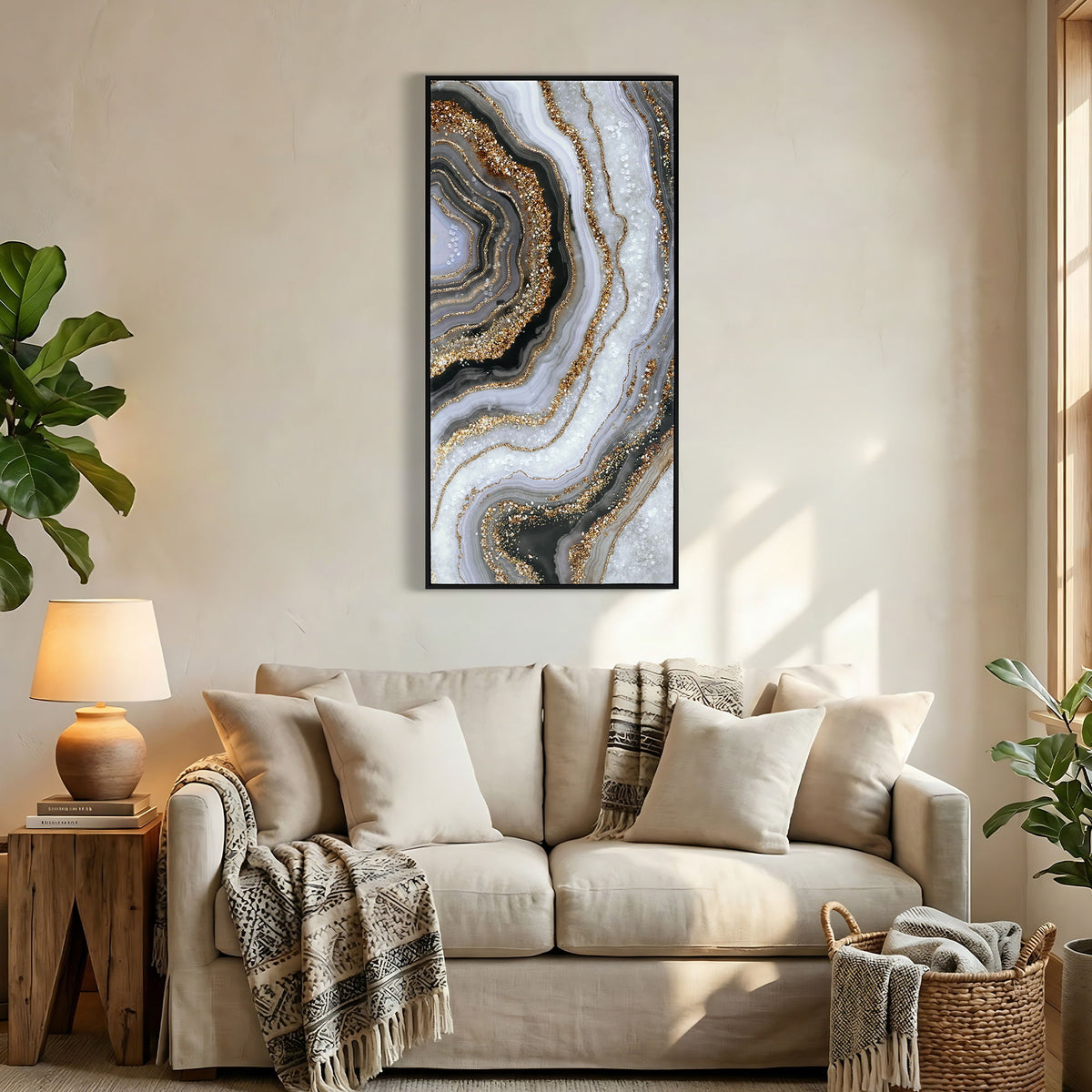 Canvas Painting Wall Art Framed, Artwork Decor, Picture Marble Print Paintings For Living Room - Frosted Glass / Gold