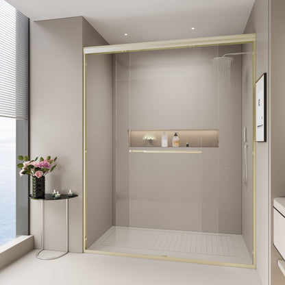 Double Sliding Shower Door, Semi-Frameless Bypass Bathroom Sliding Door With 1/4" (6 Mm) Tempered Glass For Walk-In Shower
