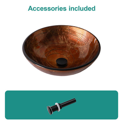 Vessel Bathroom Sink With Pop Up Drain, Round Bowl For Vanity Smooth - Brown