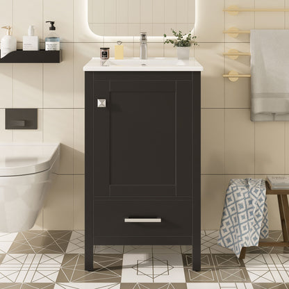 Bathroom Vanity With Ceramic Sink, Soft Close Drawers, Door Organizer, Divider Drawer, Adjustable Foot Pads