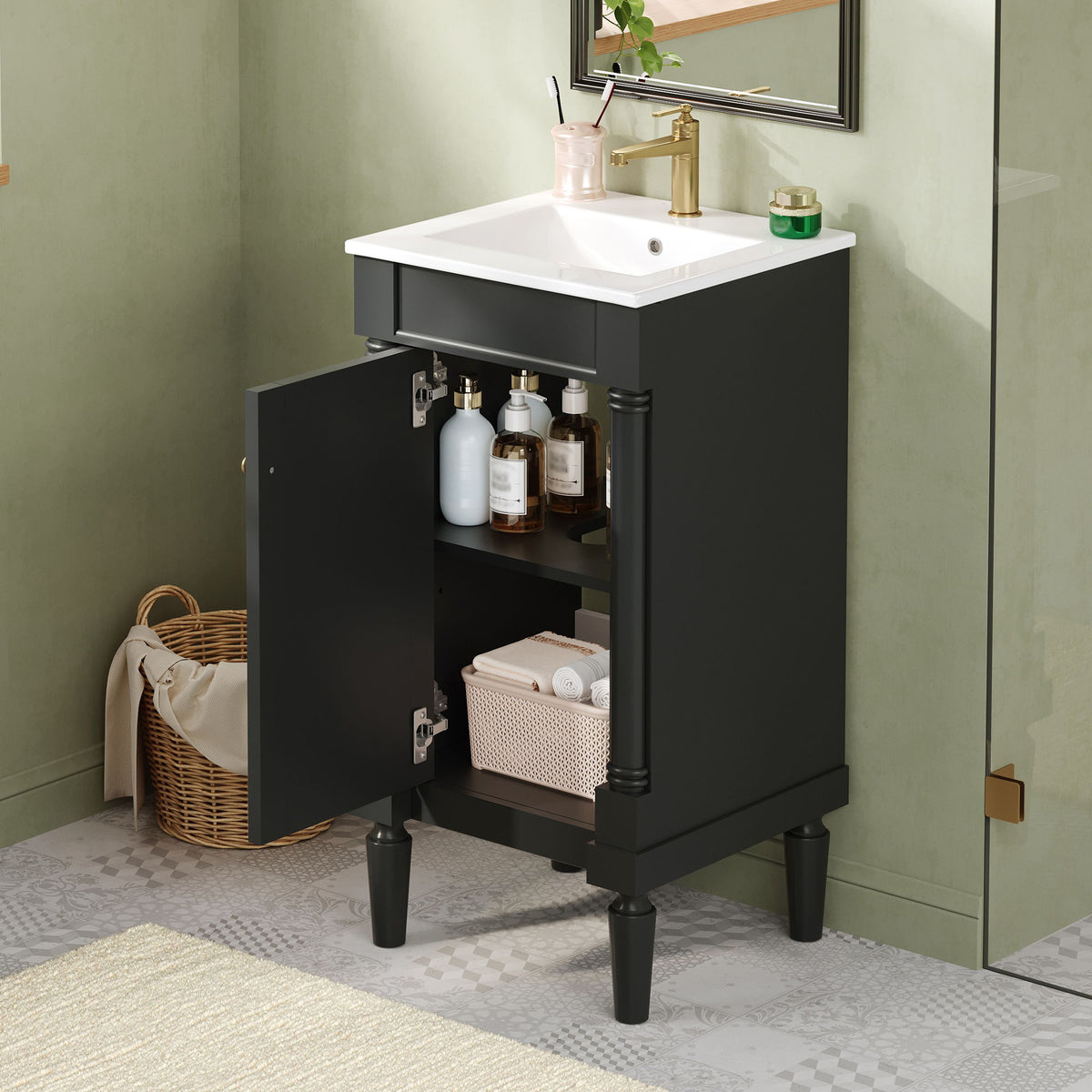 French Style Bathroom Cabinet With Sink, Adjustable Shelf