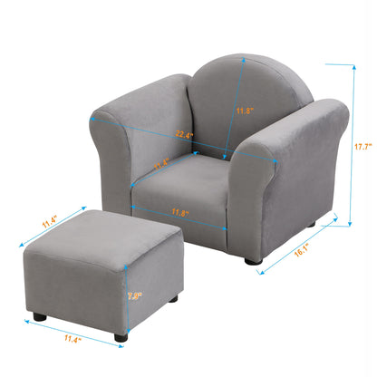 Kids Recliner Chair, Kids Upholstered Couch With Ottoman - Dark Gray