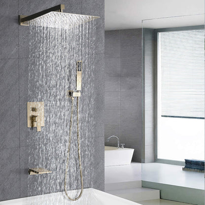 Tub Shower Faucet Set With 12" Rain Shower Head And Handheld Spray Combo