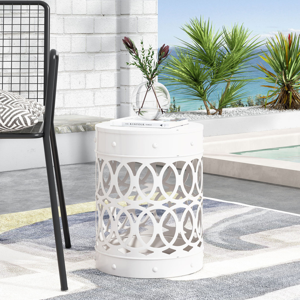 Outdoor Metal Large End Table, Modern Design