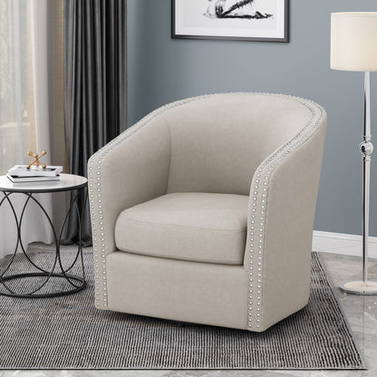 Modern Upholstered Swivel Club Chair With Nailhead Trim
