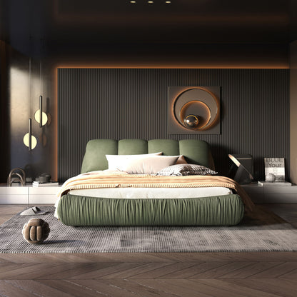 Luxury Upholstered Platform Bed With Oversized Padded Backrest And Solid Wood Frame