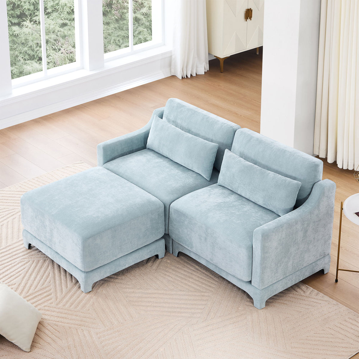 Stylish Sofa With Ottoman And Lumbar Pillows, Ergonomic Design