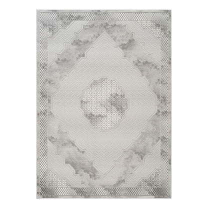 Geometrix - 5'3" X 7'3" Medallion Area Rug With Geometric 3D Effect - Ivory / Gray