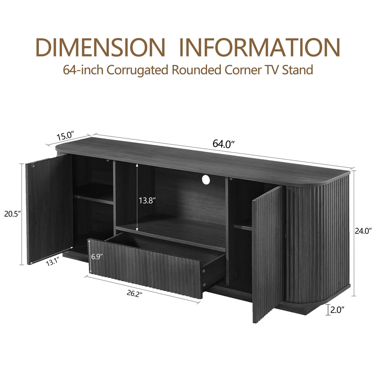 Modern Wavy TV Stand Rounded Sideboard With Storage Cabinet