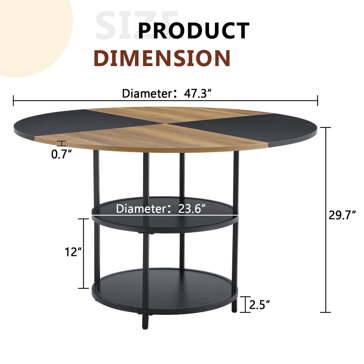 Diameter - Modern Splicing Circular Dining Table Double Layer Storage - Wood / Black