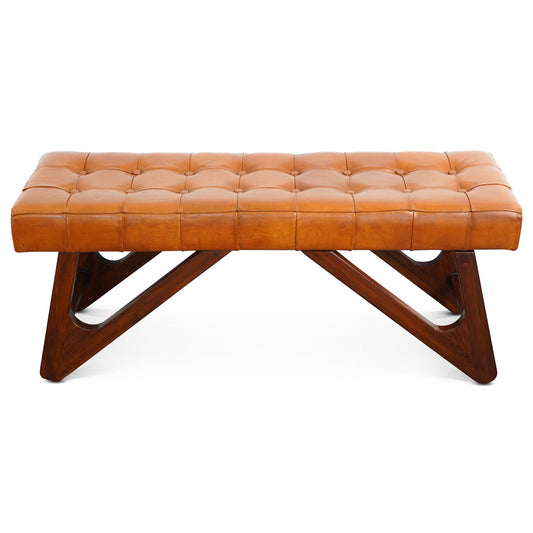 Mia - Bench With Buttons - Brown / Rustic