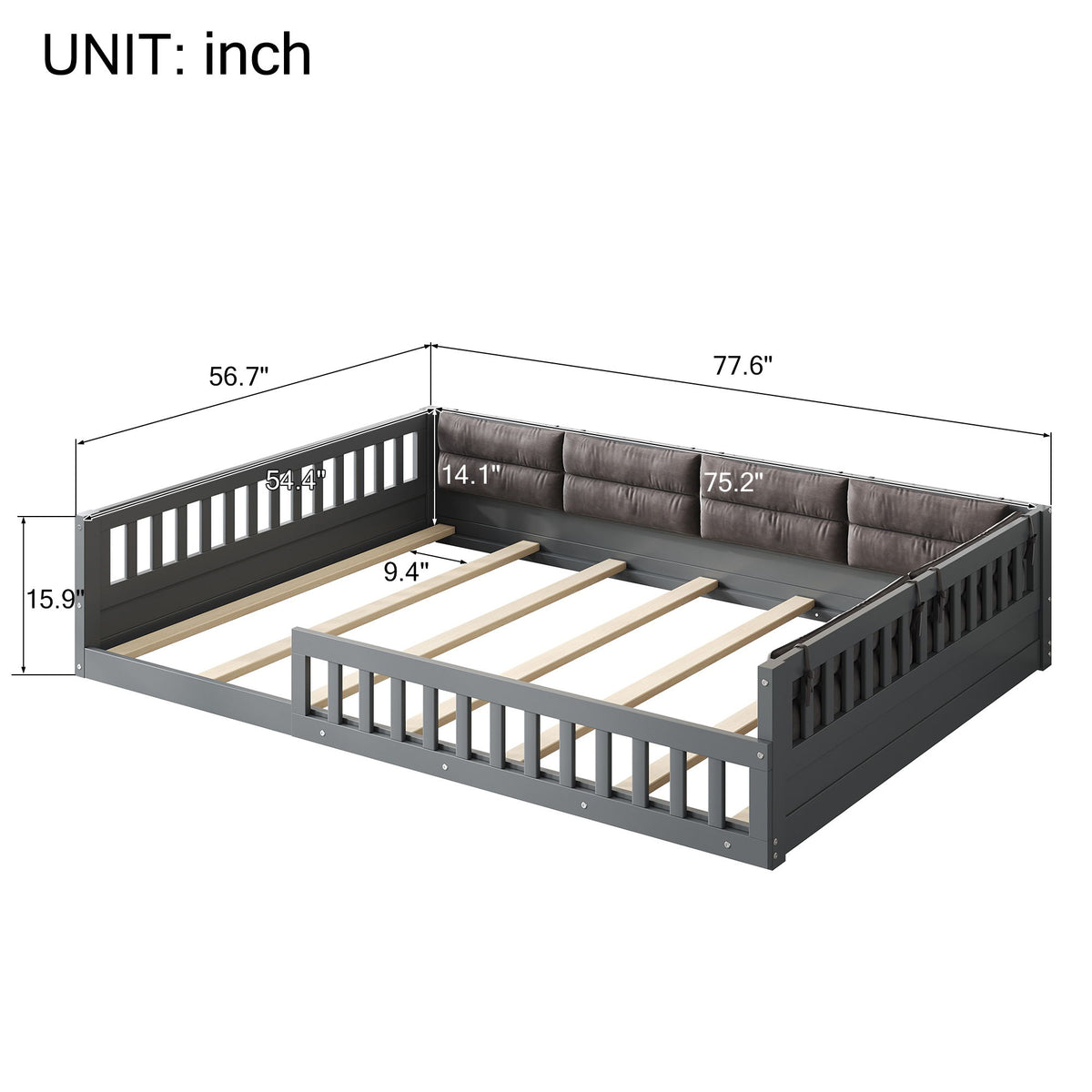 Upholstered Platform Bed With Guardrail And Pillow