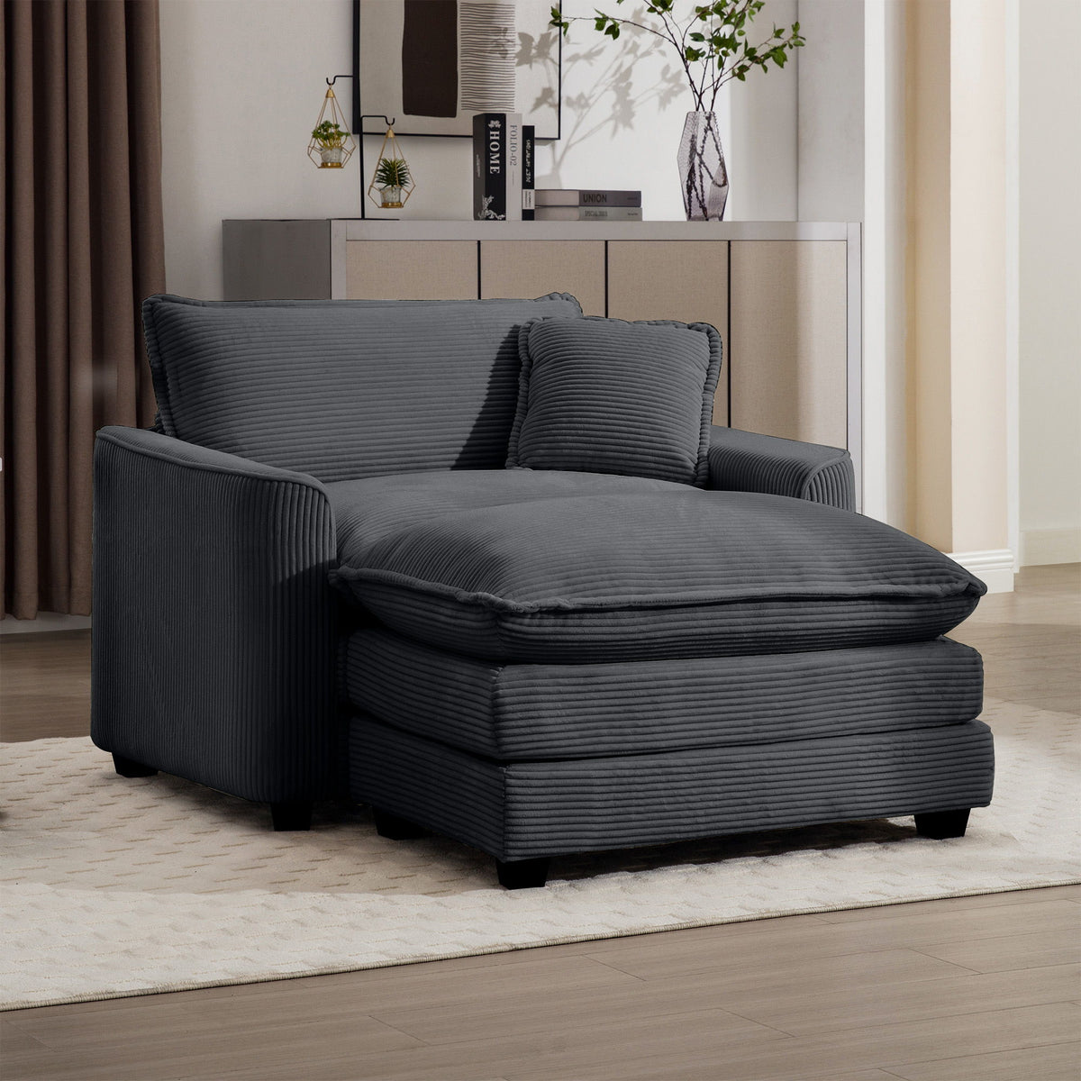 Classic Modern Comfortable Single Chair Deep Seat Sofa With Footstool