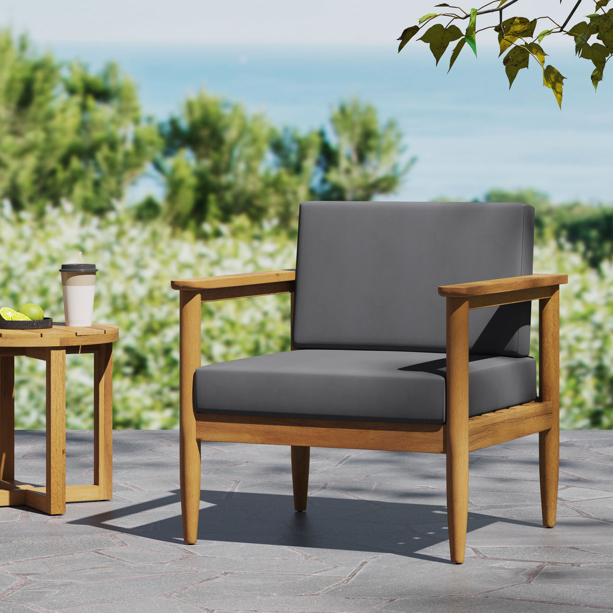 Outdoor Club Chair, Patio Chair With Teak Acacia Wood Frame - Dark Gray