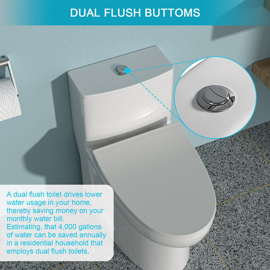 Modern 1 Piece Toilet With Dual Flush And Soft Closing Seat - White