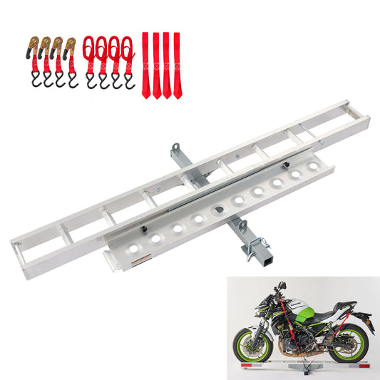 Motorcycle Hitch Mount Carrier With Ramp, Rust-Resistant - Silver