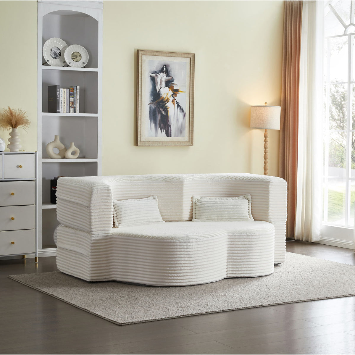 Floor Convertible Sleeper Sofa Bed With 2 Pillows