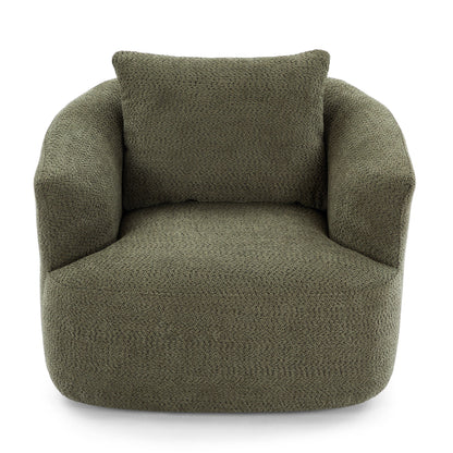 360° Swivel Barrel Sofa Chair With Throw Pillow, Upholstered Accent Chair