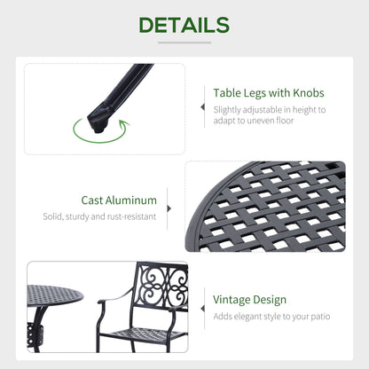 Outsunny - 33" Patio Dining Table Round Cast Aluminium Outdoor Bistro Table With Umbrella Hole - Black