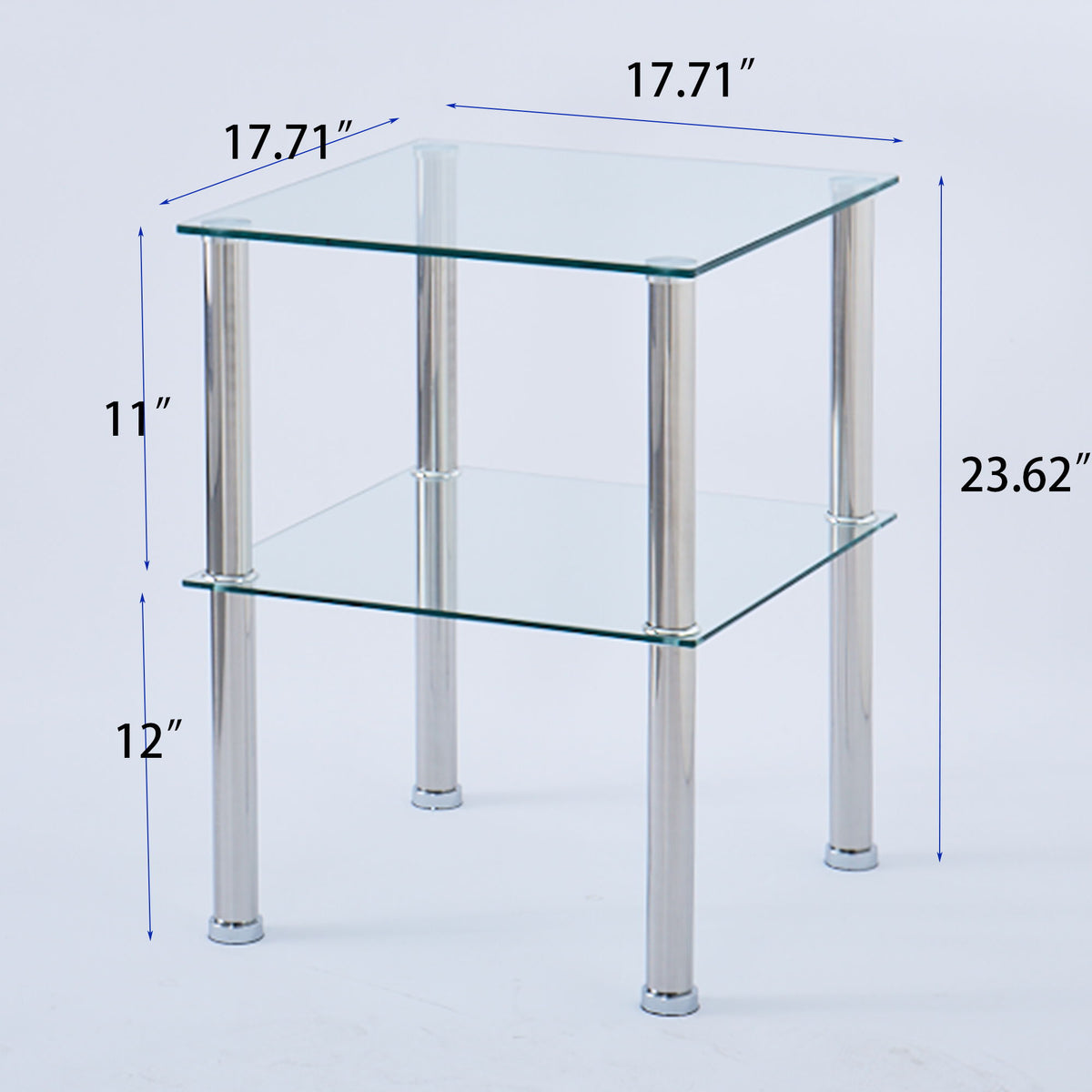 Modern 2 Piece Side Table With Storage Shelf, Tempered Glass, Space Saving Design - Clear