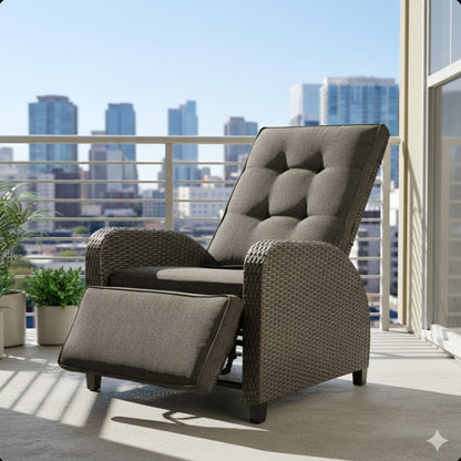Adjustable Outdoor Lounge Chair, Plush Cushions & Extendable Footrest - Gray