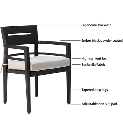 Outdoor Modern Dining Set, Chairs Sunbrella Cushioned And Dining Table With Umbrella Hole