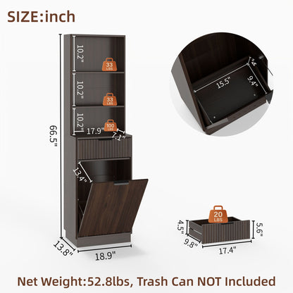 Tall Narrow Fluted Storage Cabinet With Trash Bin Compartment For Kitchen (Trash Can Not Included)
