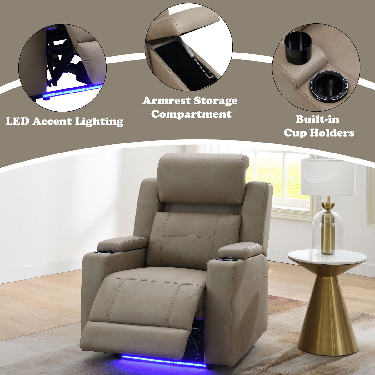 Lugo - Power Motion Recliner With Cup Holder - Camel