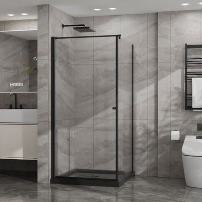 Corner Shower Enclosure, Frameless Pivot Door - Black
