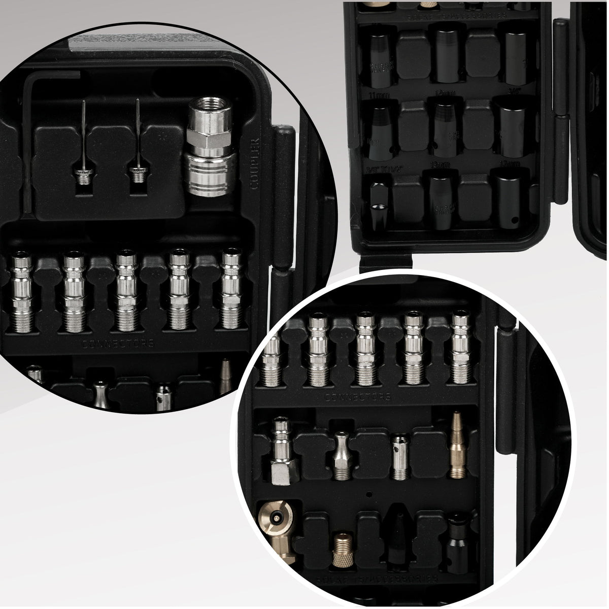 71 Piece Air Tool And Accessories Kit, Impact Wrench, Air Ratchet, Die Grinder, Aire Hammer, Hose Fittings, Storage Case - Black / Silver